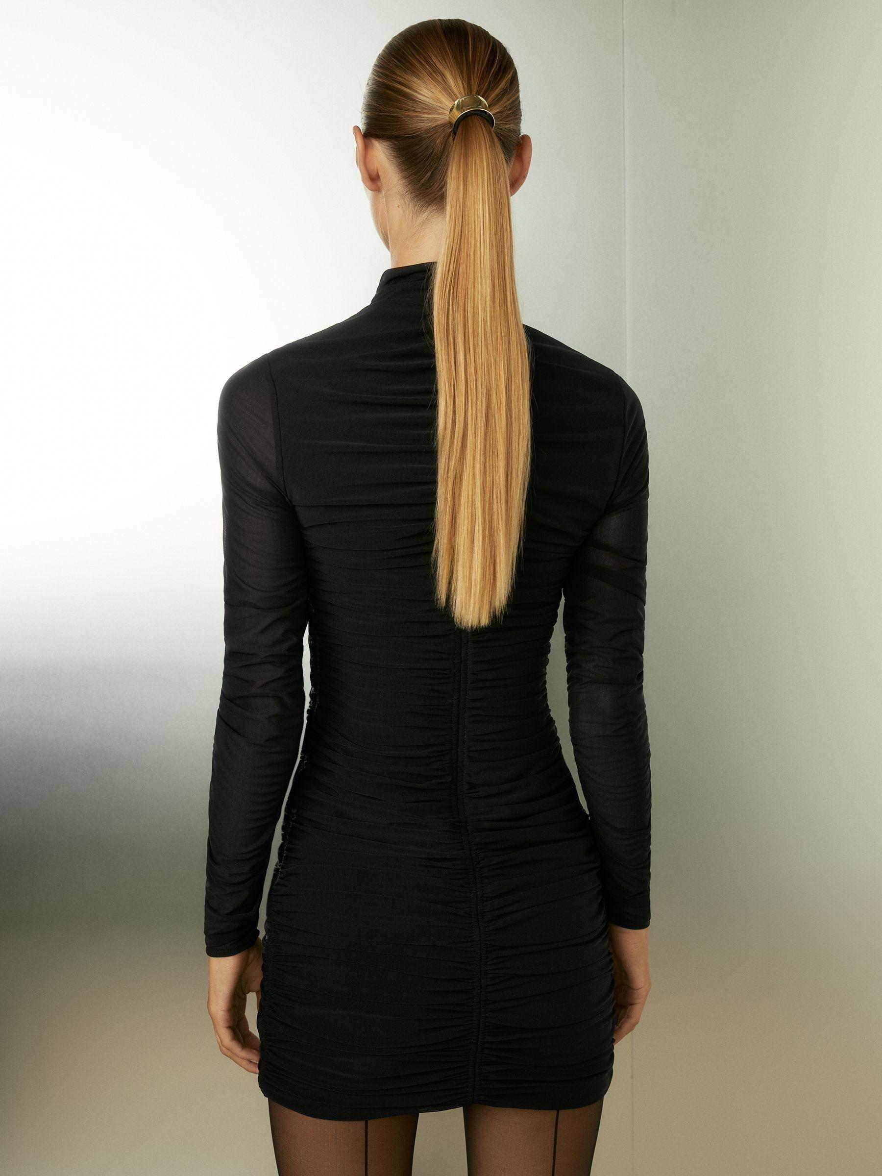 Ruched-Jersey Mini Dress in Black Product Image