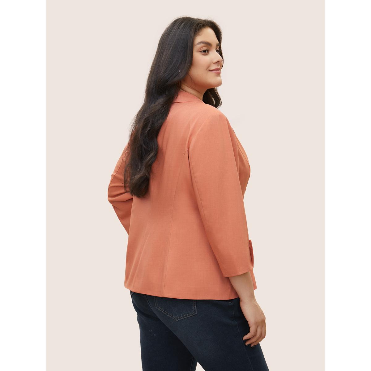 Plus Size Suit Collar Plain Striped Lined Blazer OrangeRed Women Work Plain Non Sleeve Elbow-length sleeve Suit Collar 14-16/1X Open pocket with flap At the Office Blazers BloomChic Product Image