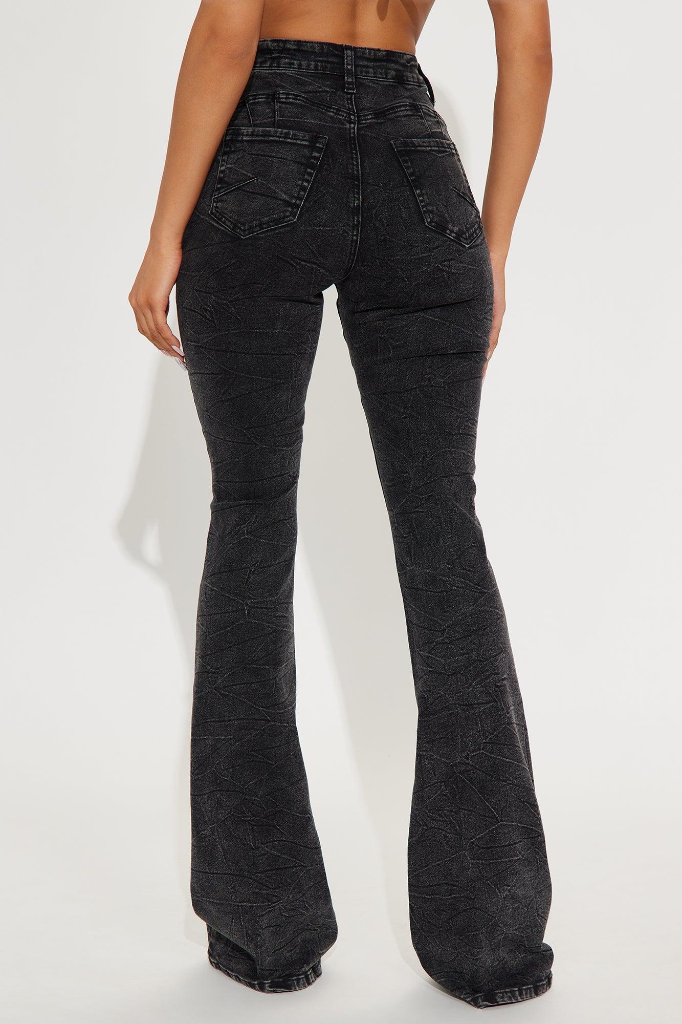 Tall Audrey Booty Lifting Stretch Flare Jeans - Acid Wash Black Product Image