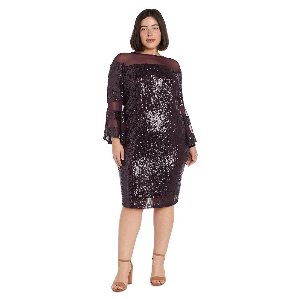 Plus Size R&M Richards Illusion Bodice Bell Sleeve Dress, Women's, Size: 22 W, Purple Product Image