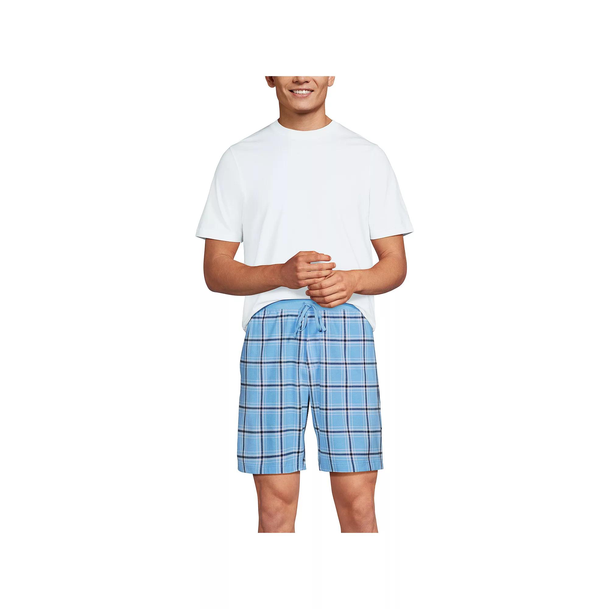Men's Lands' End Knit Jersey Shorts Pajama Set, Size: Small, Blue Navy Plaid Product Image