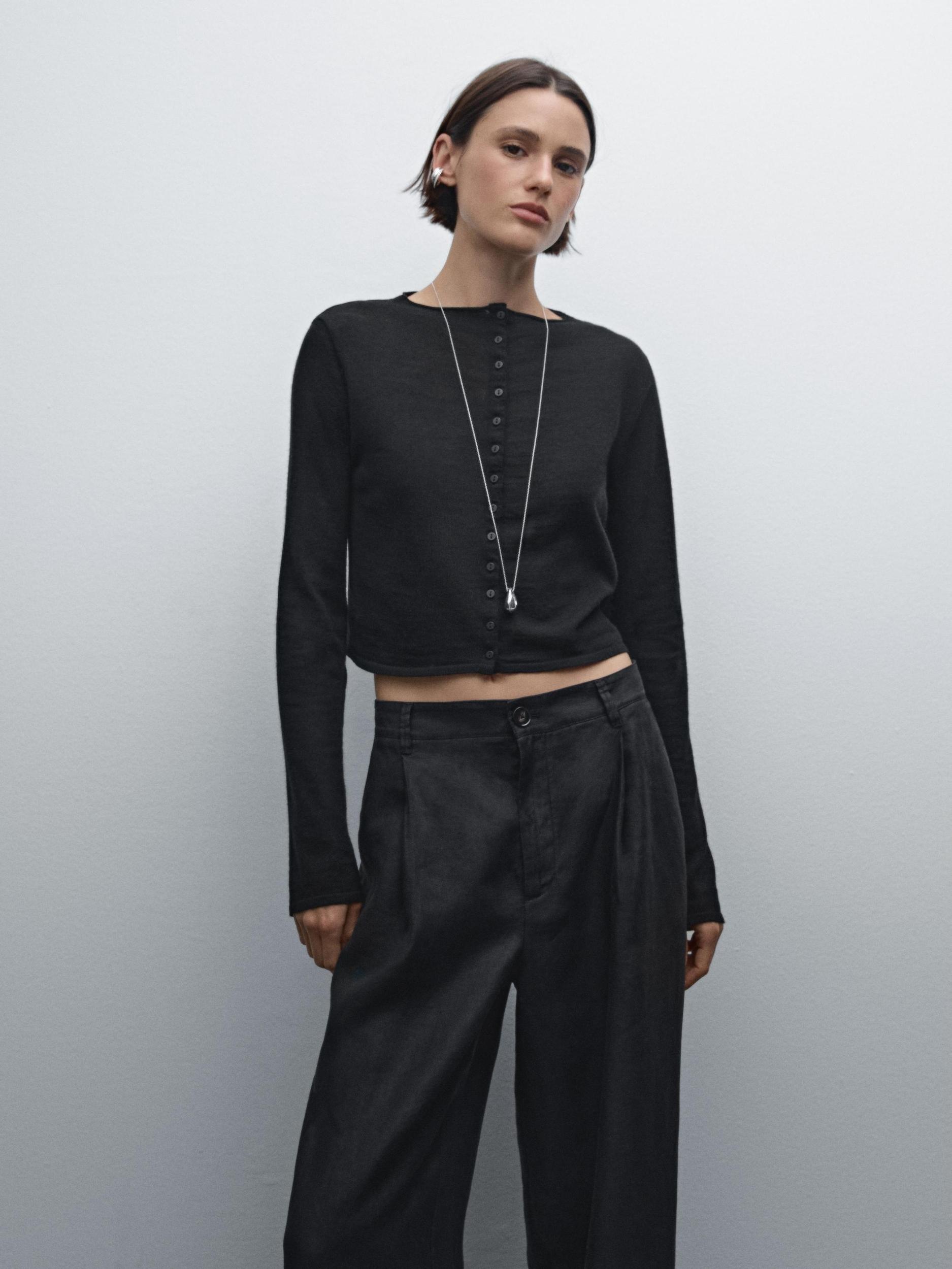 100% linen wide-leg mid-rise trousers Product Image