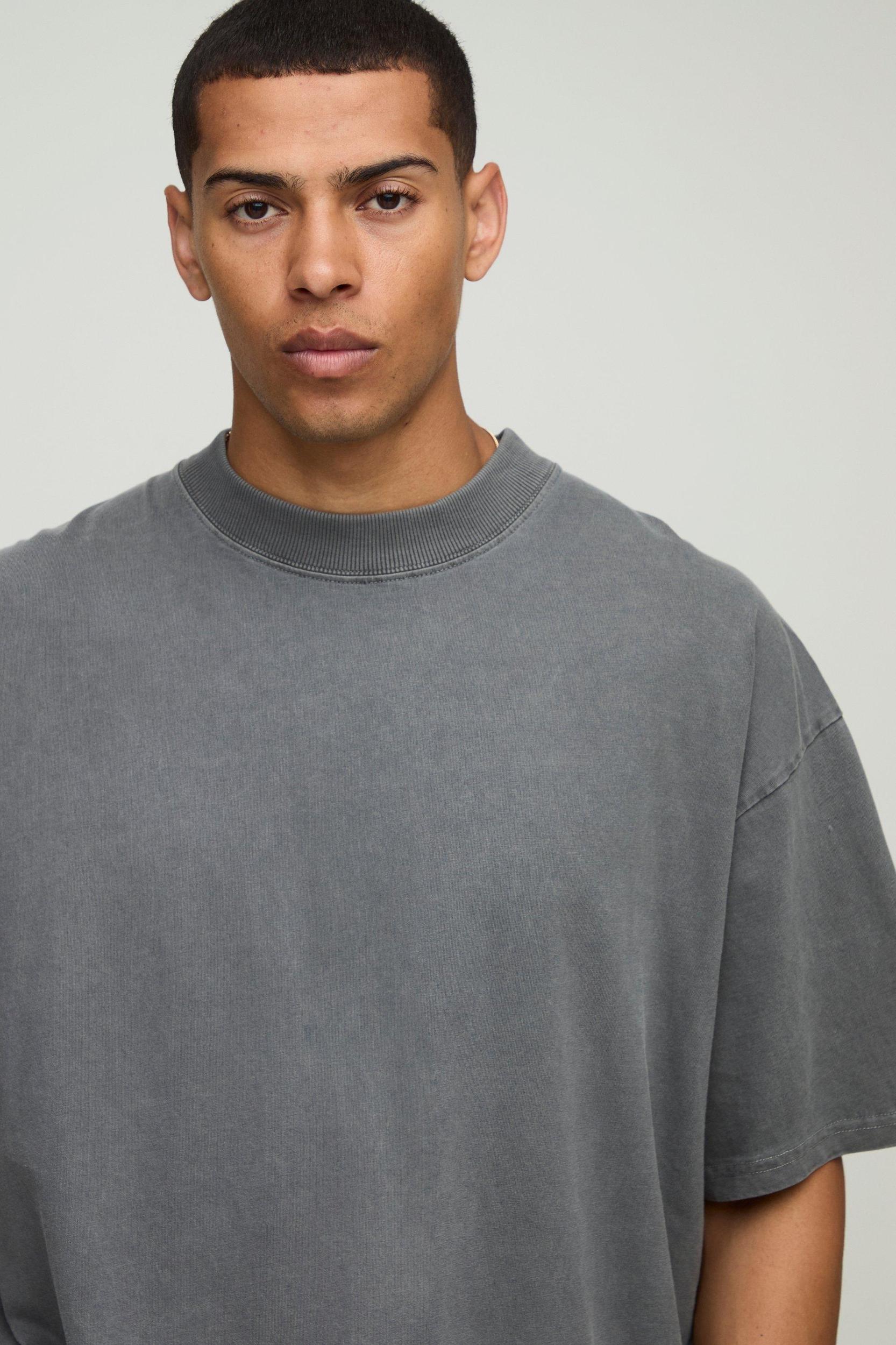 Charcoal Oversized Over the Seam Washed Worldwide T-Shirt | boohooMAN USA Product Image