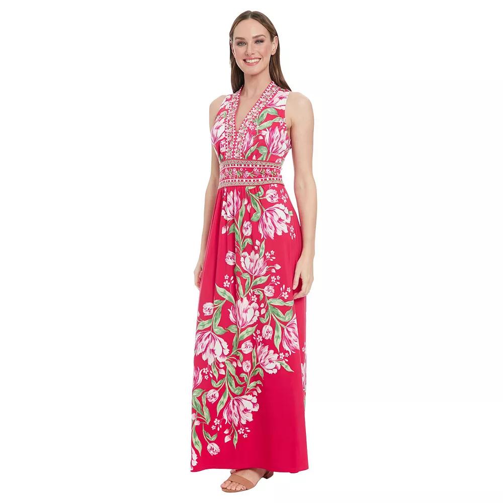 Women's London Times Floral Print Sleeveless V-Neck Flowy Maxi Dress, Size: 10, Pink Product Image