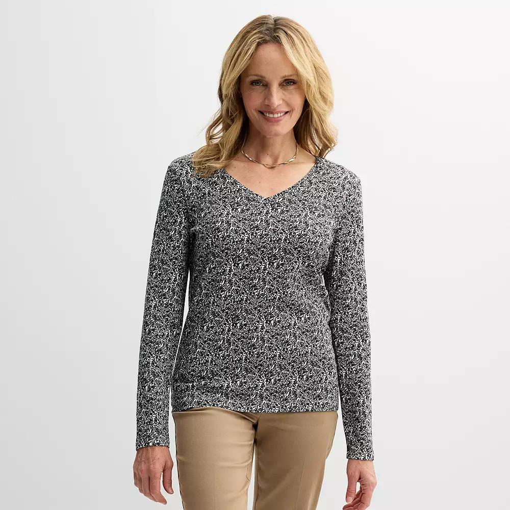 Women's Croft & Barrow® Essential Long Sleeve V-Neck Tee, Size: Medium, Red Medallion Product Image