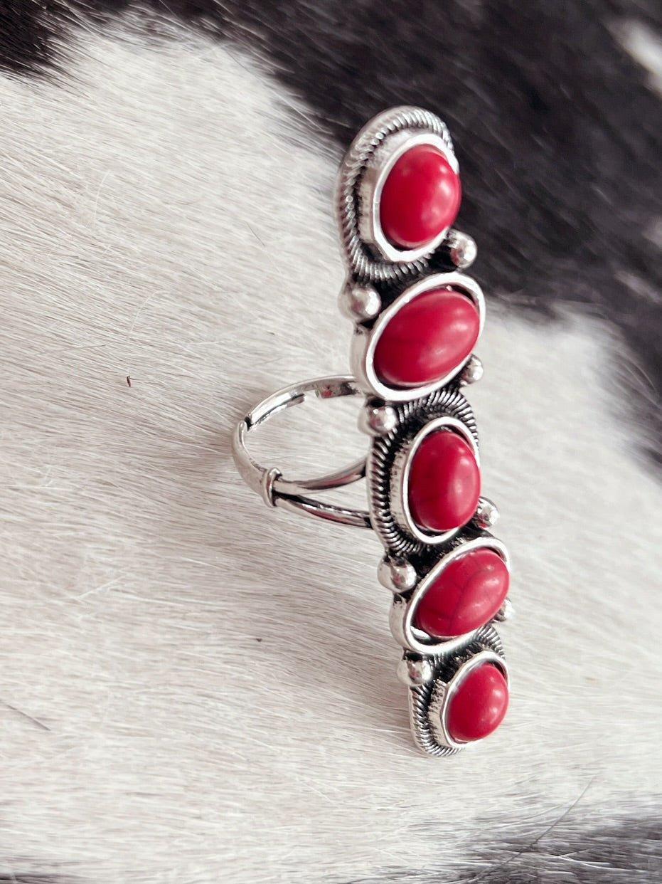 5 Red Stone Adjustable Ring Product Image