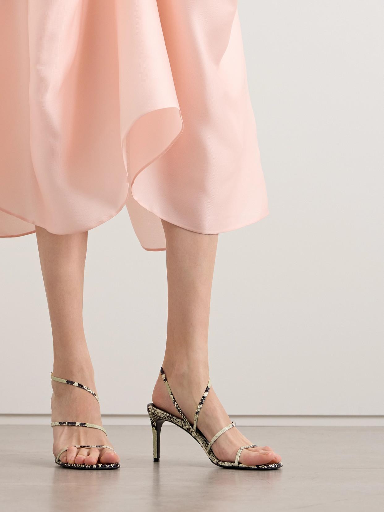 KHAITE Loop Snake-effect Leather Sandals In Beige Comb Product Image