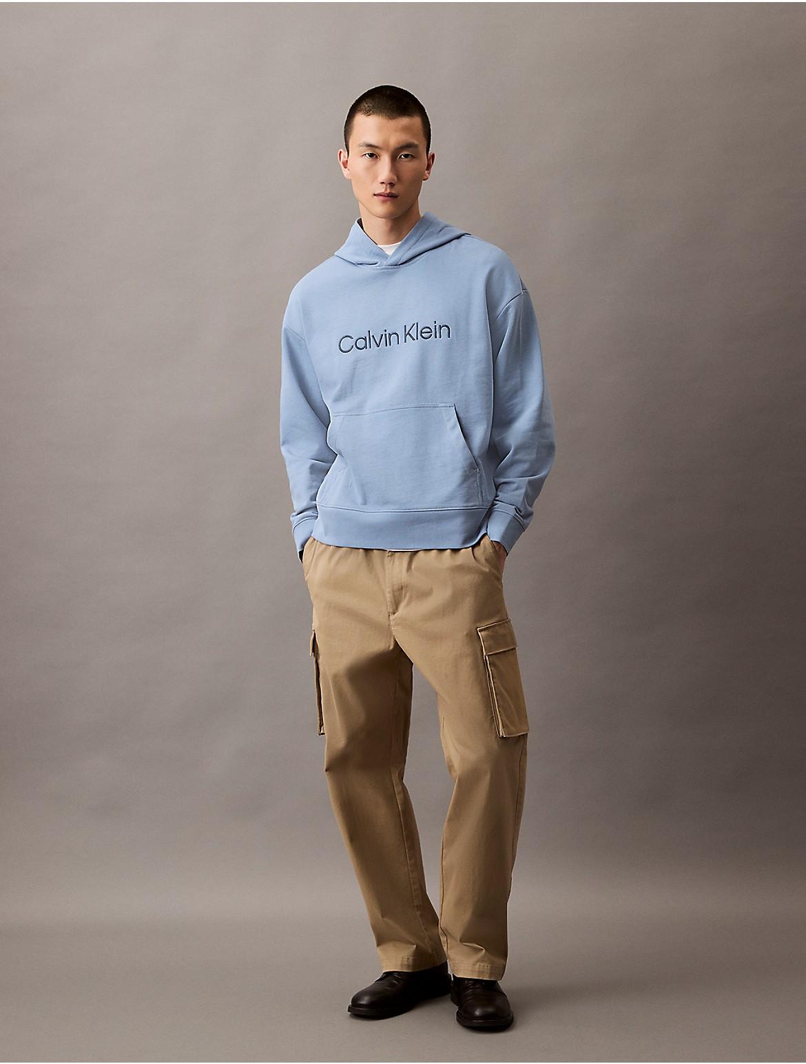 Calvin Klein Mens Standard Logo Terry Relaxed Hoodie - Blue Product Image
