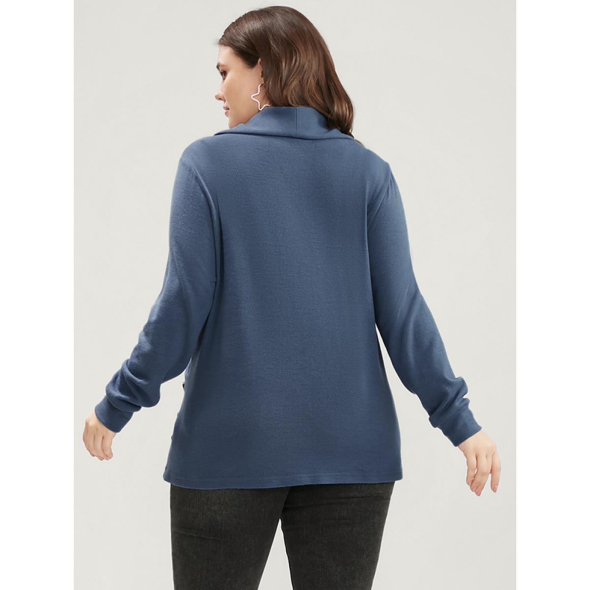 Plus Size Solid Button Detail Lapel Collar Sweatshirt Women Stone Office Wrap Lapel Collar Dailywear Sweatshirts BloomChic 18-20/2X Product Image