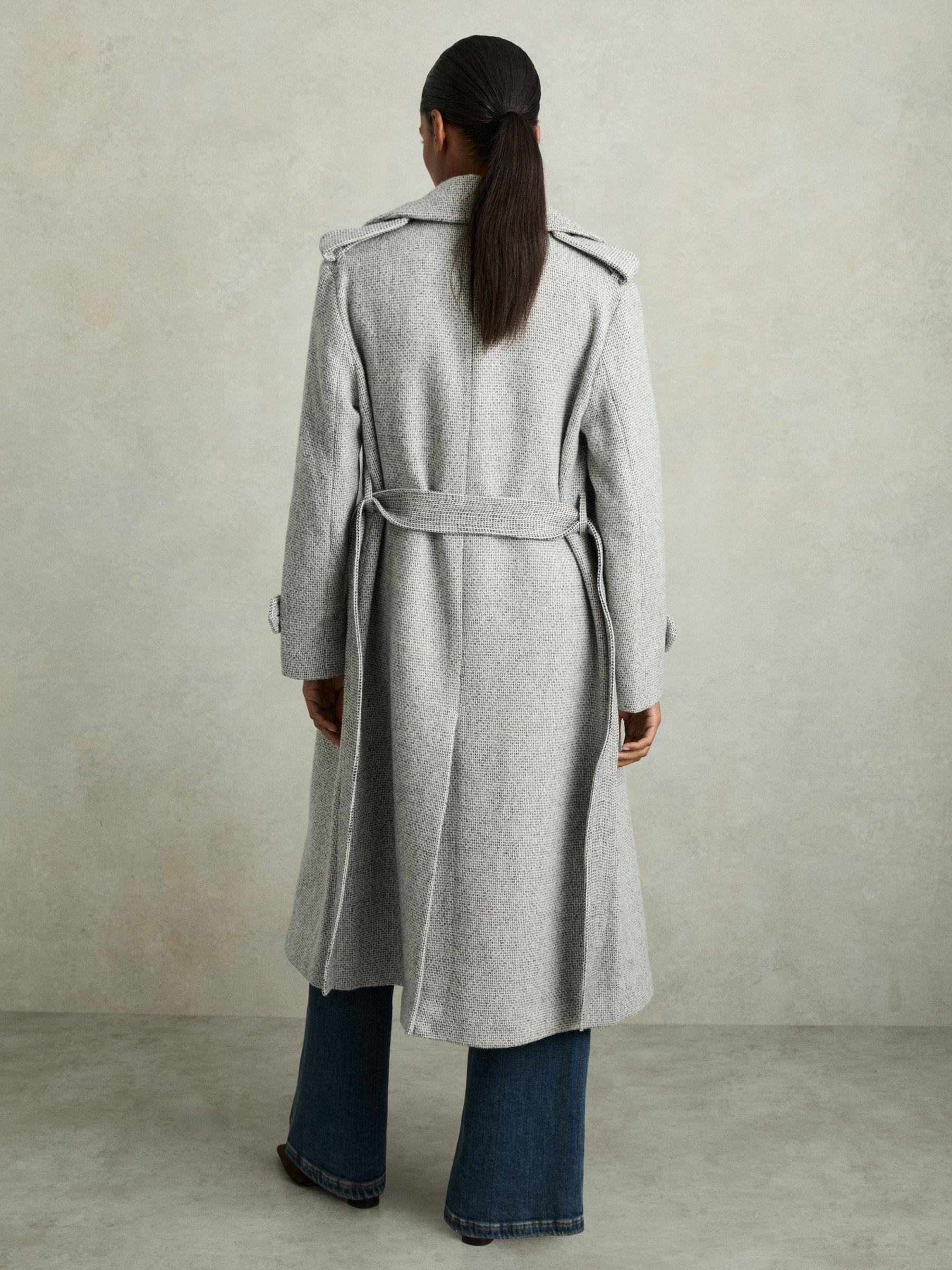 Wool-Blend Double-Breasted Check Trench Coat in Black/White Product Image