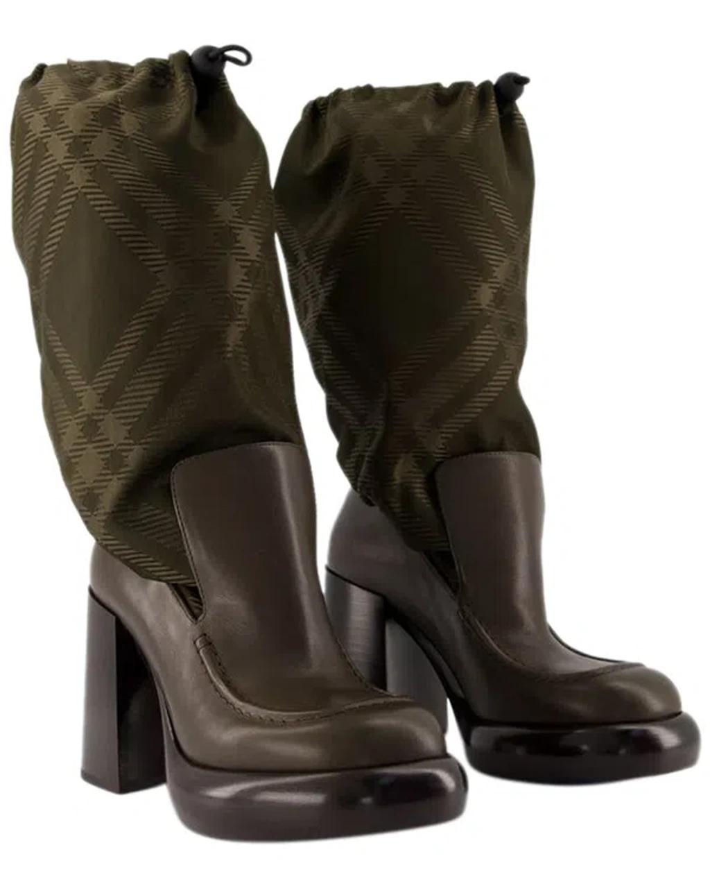 BURBERRY Leather And Nylon Blend Wedge Boots In Multicolor Product Image