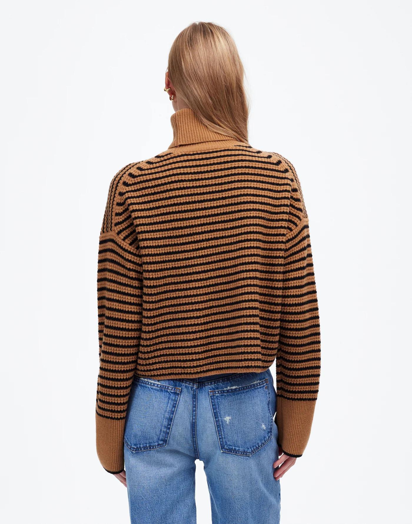 Wool Waffle-Knit Turtleneck in Stripe Product Image