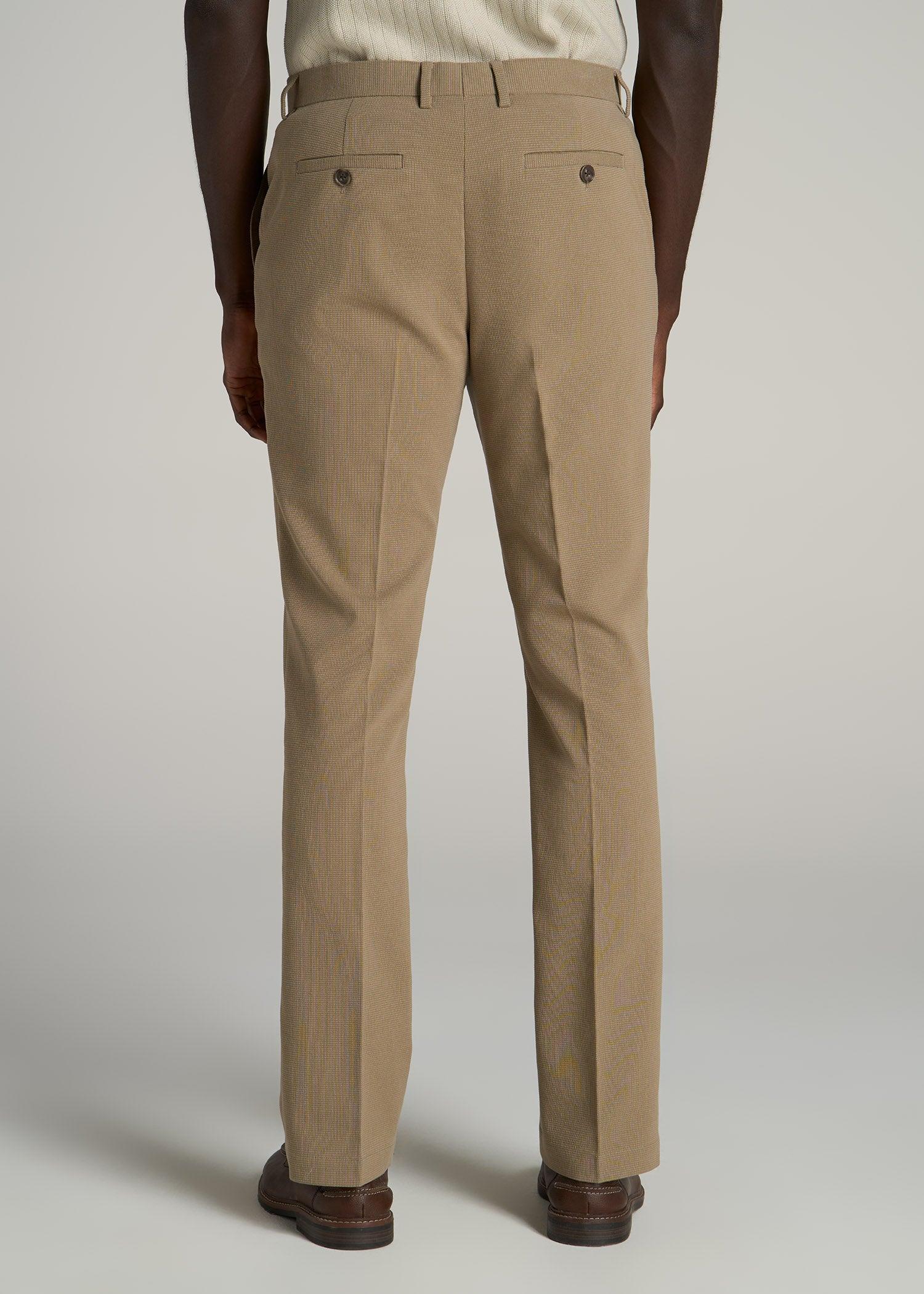 Textured Garment Washed Stretch Cotton Suit Pants for Tall Men in Desert Khaki Male Product Image