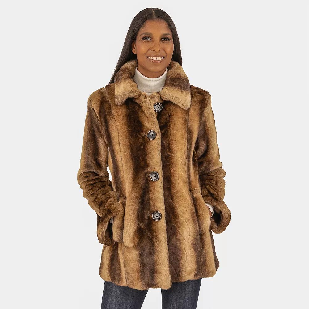 Womens Fleet Street Faux Fur Button Front Swing Coat Product Image