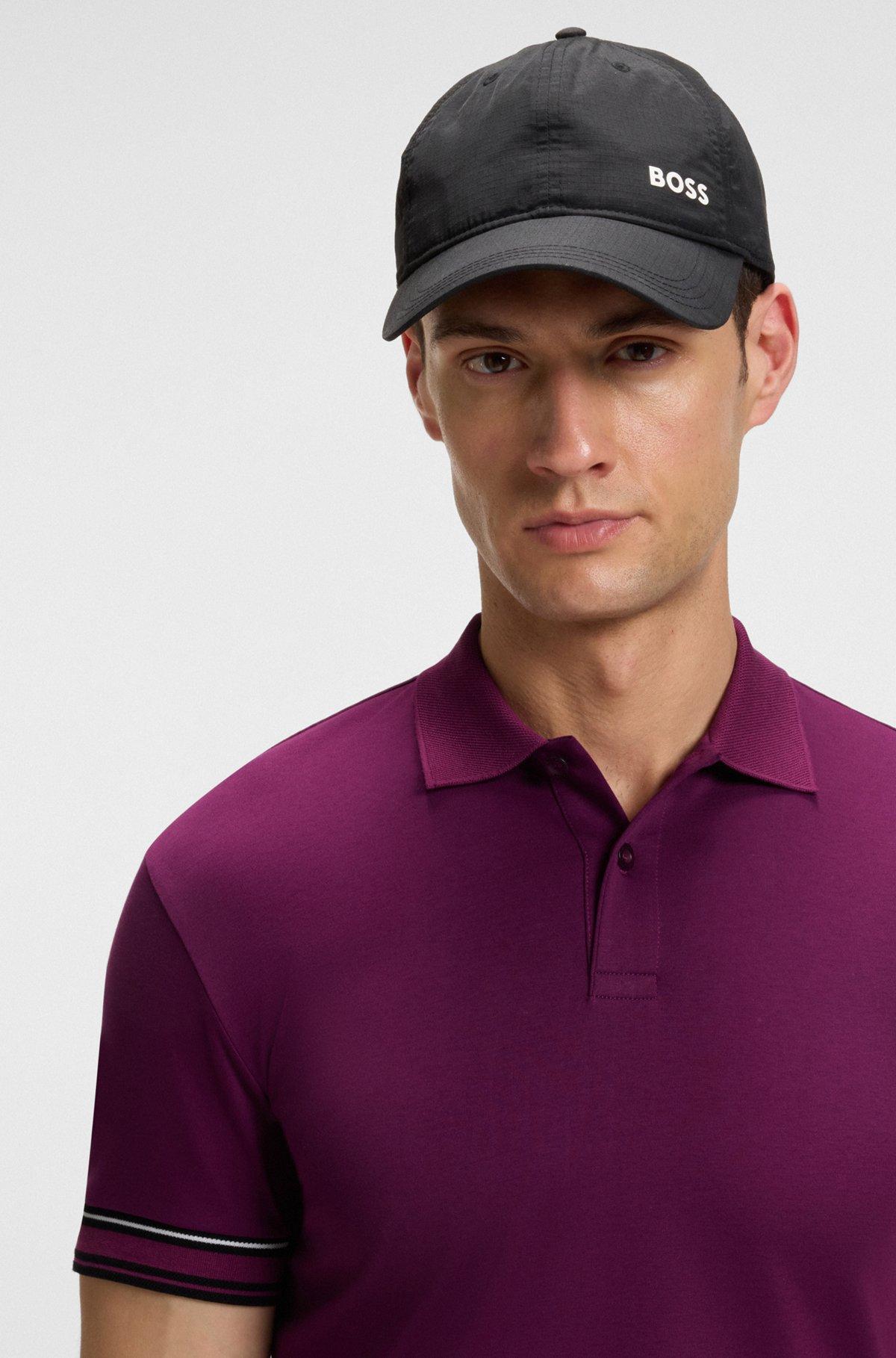 BOSS - Slim-fit polo shirt in cotton with striped collar - Pink Product Image