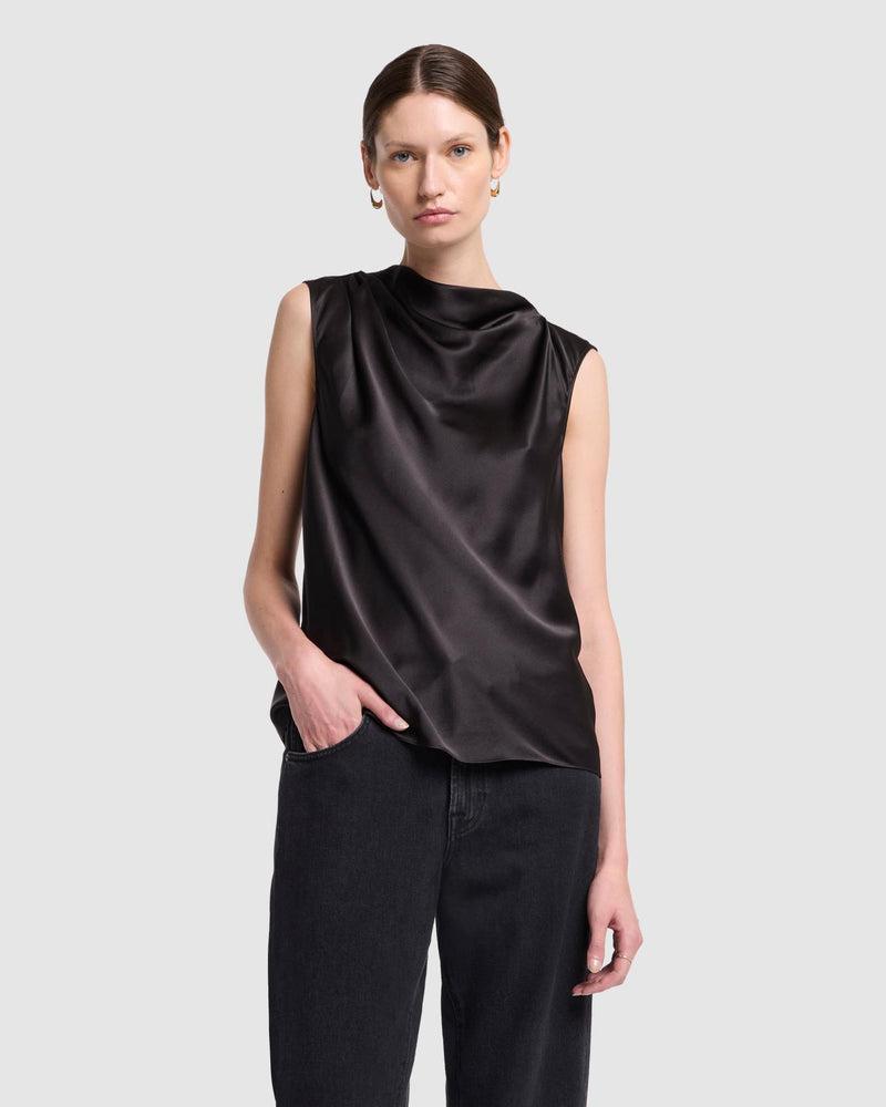 Silk High Neck Draped Blouse Product Image