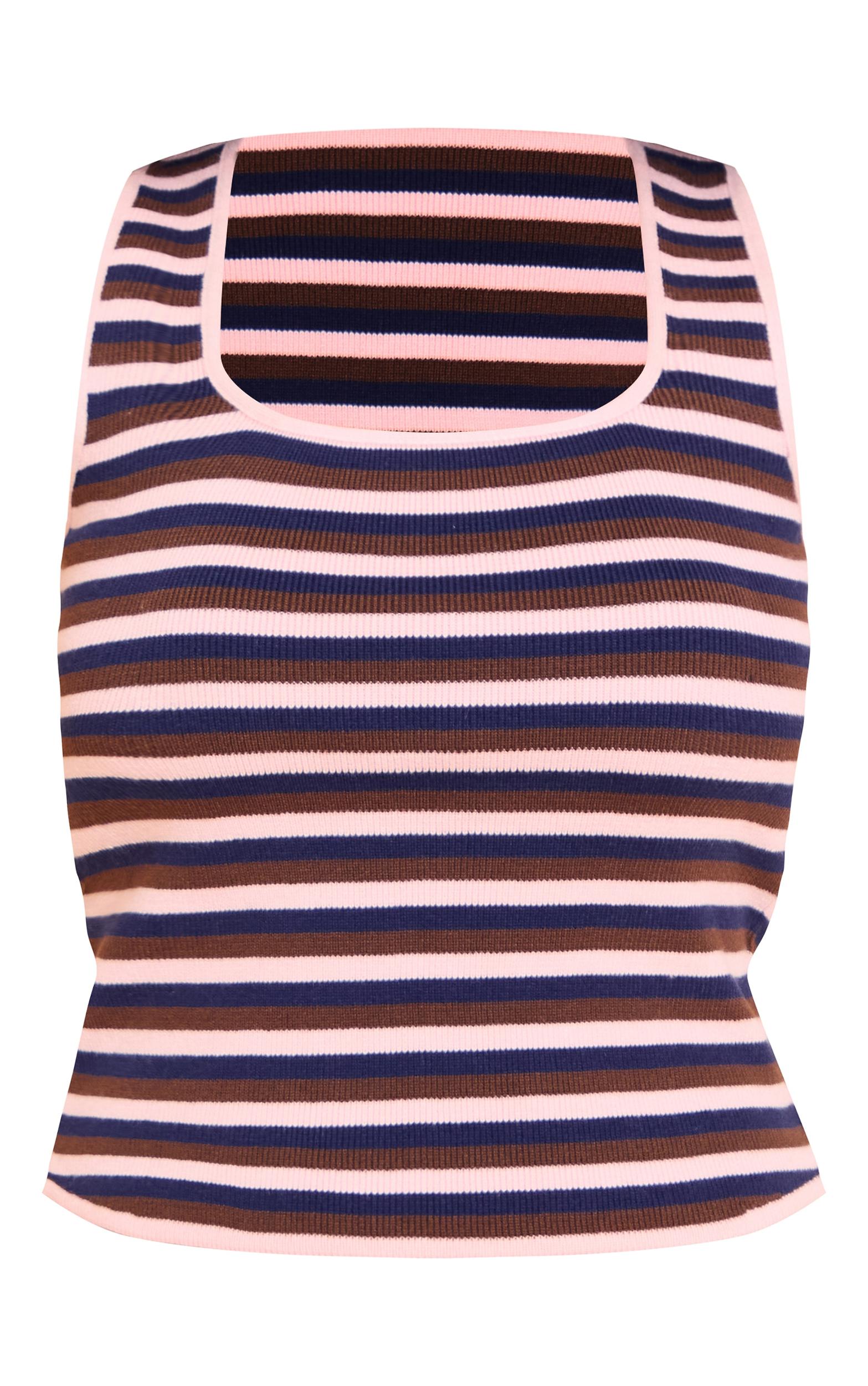 Pink Striped Knit Scoop Neck Tank Top Product Image