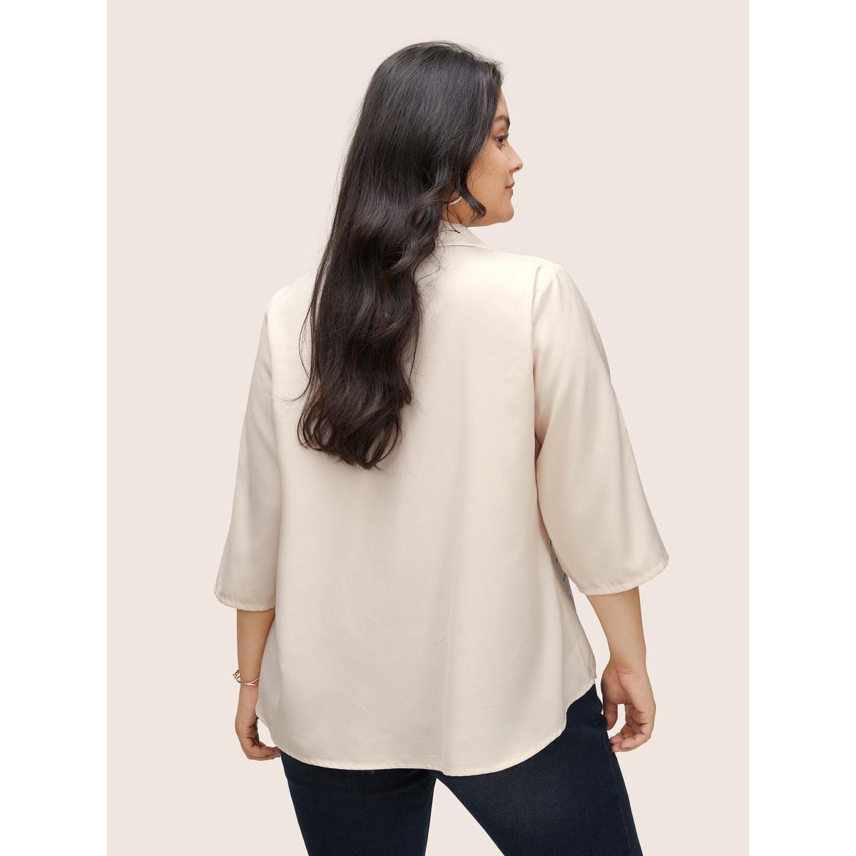 Plus Size Beige Tropical Print Button Up Tab Sleeve Blouse Women Casual Elbow-length sleeve Shirt collar Everyday Blouses BloomChic 22-24/3X Product Image