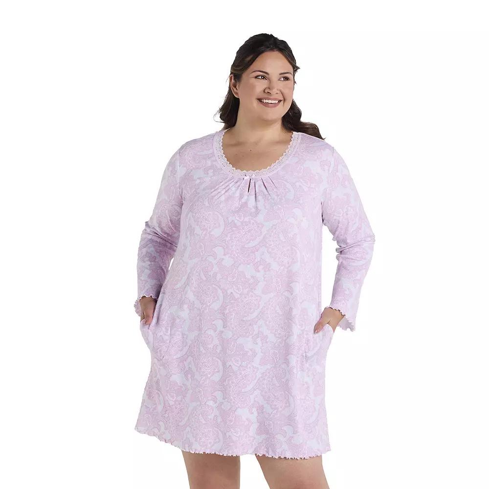 Plus Size Miss Elaine Essentials Cottonessa Long Sleeve Short Gown, Women's, Size: 2XL, Pink Paisley Product Image
