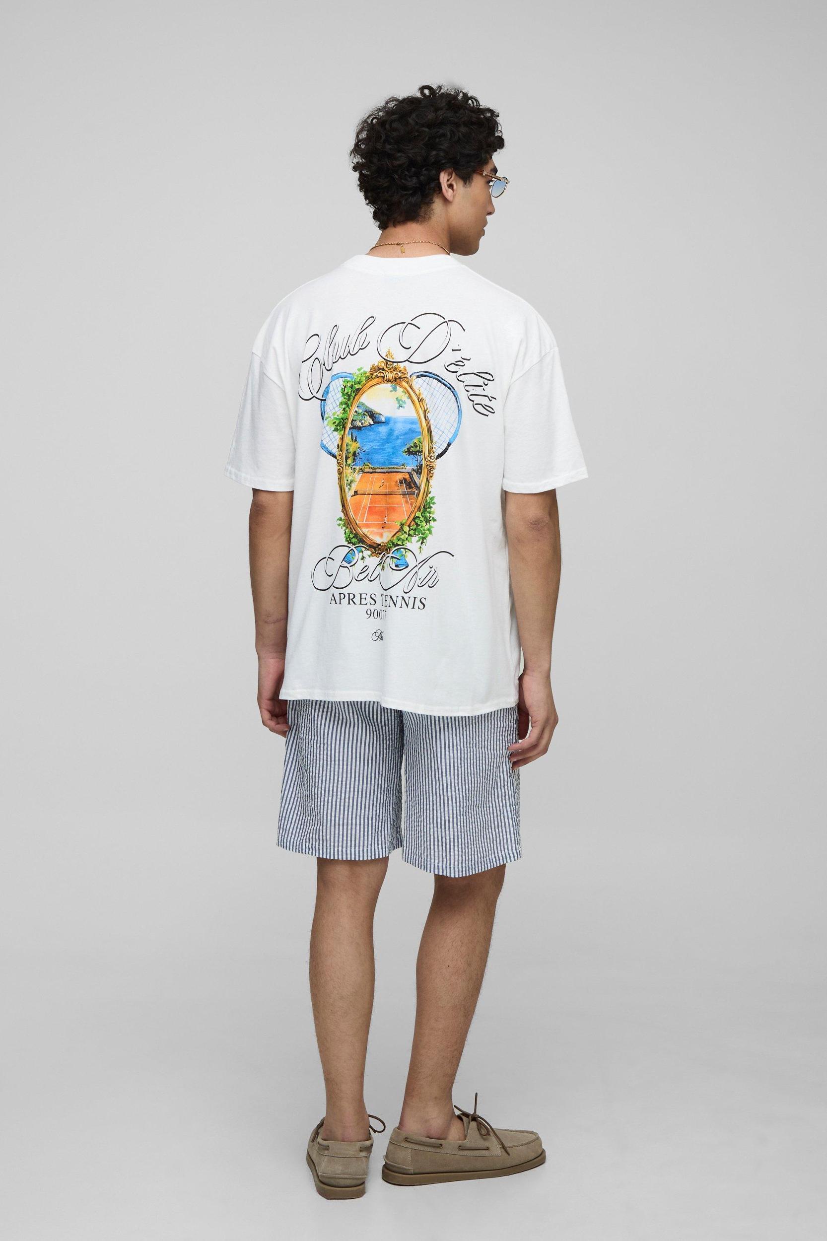White Oversized MAN Club D'Elite Tennis Printed T-Shirt | boohooMAN USA Product Image