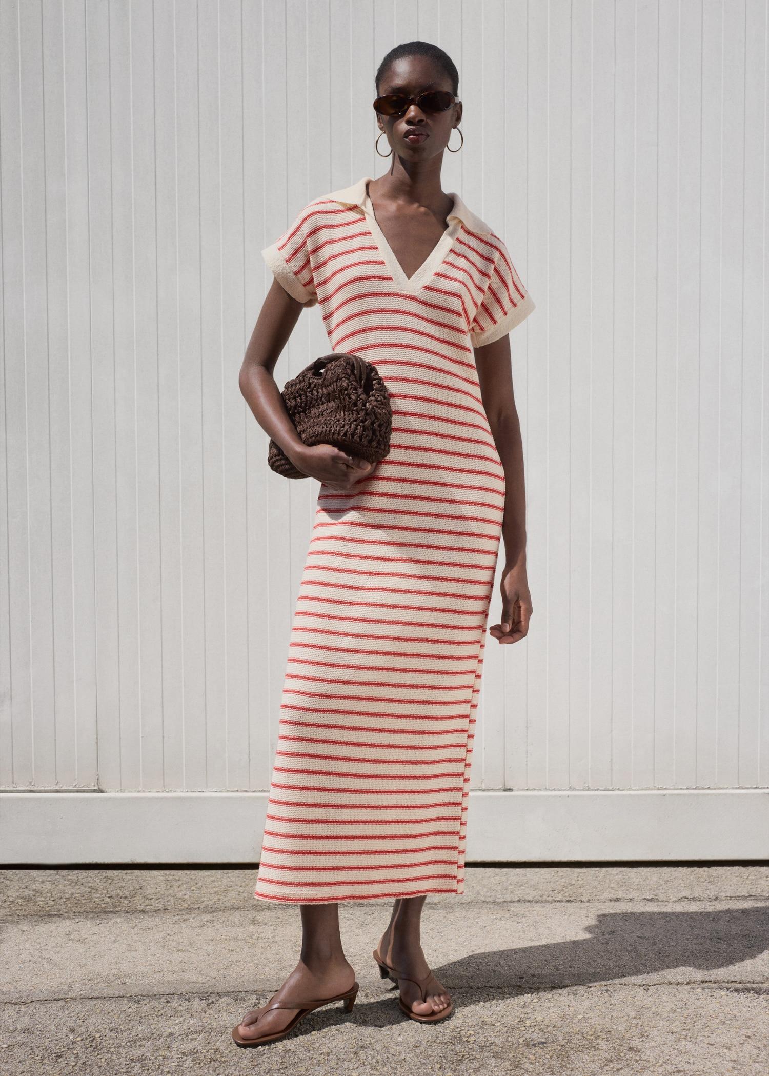 Long striped knitted dress - Women | MANGO USA Product Image