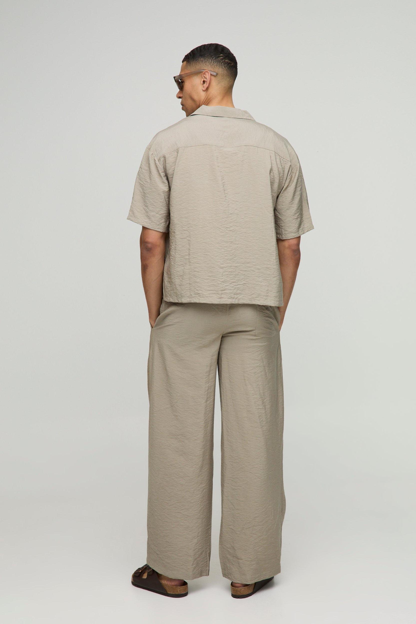 Oversized Boxy Creased Viscose Blend Revere Shirt & Baggy Pants Set | boohooMAN USA Product Image
