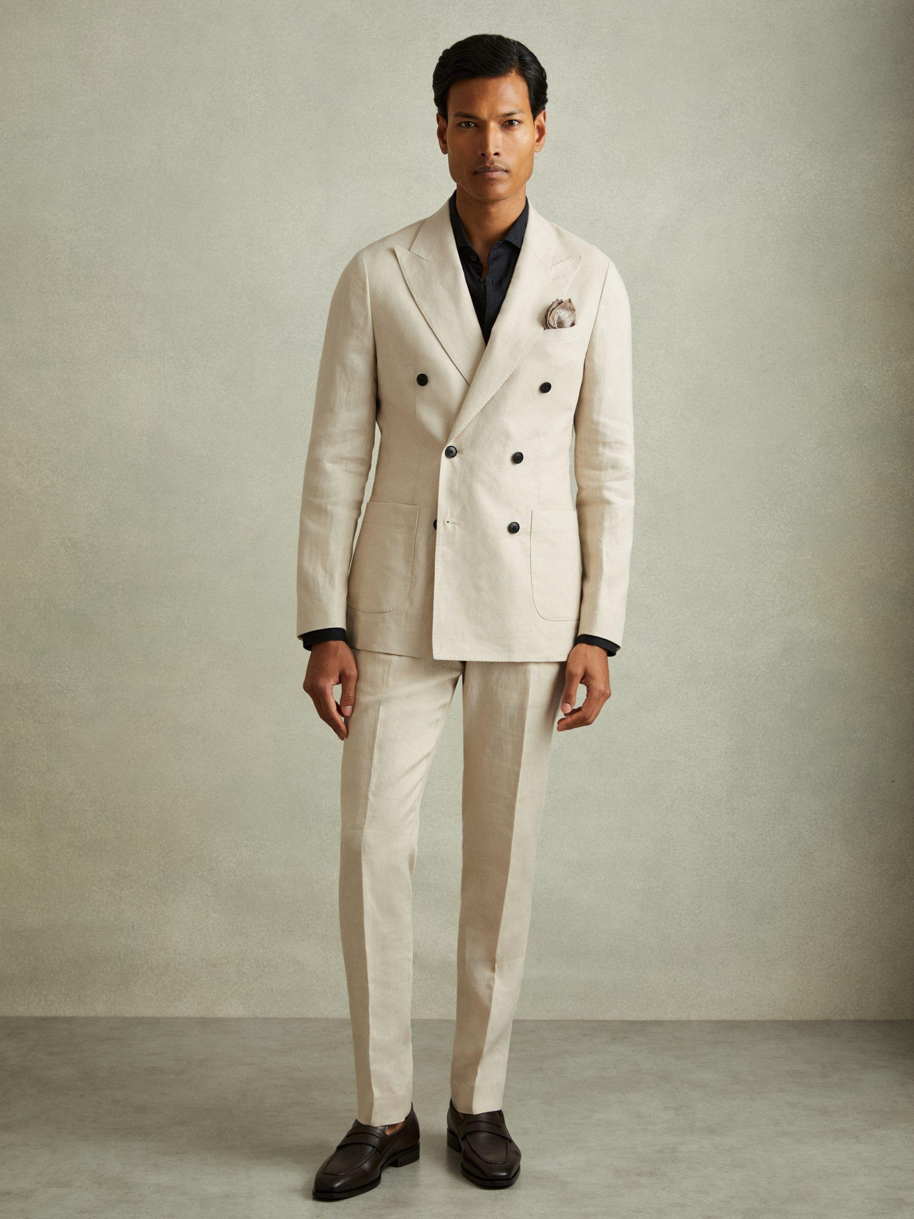 Linen Side Adjuster Trousers in Oatmeal Product Image