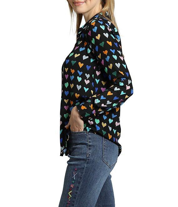 APNY Printed Collared Neckline Long Sleeve Blouse Product Image