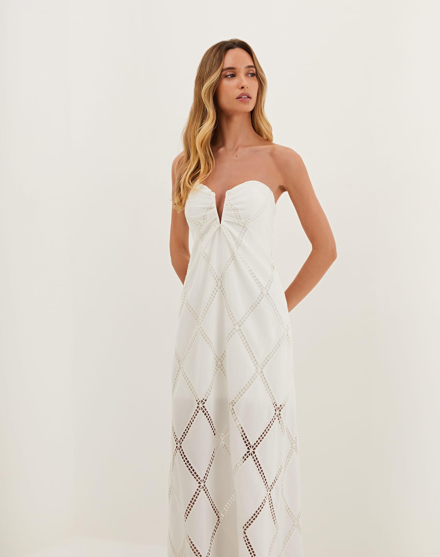 Eyelet Zhen Long Dress - Off White Product Image