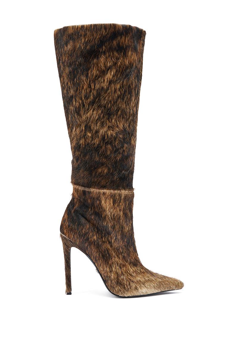 AZALEA WANG ANSEL BROWN COW HAIR STILETTO BOOT Product Image