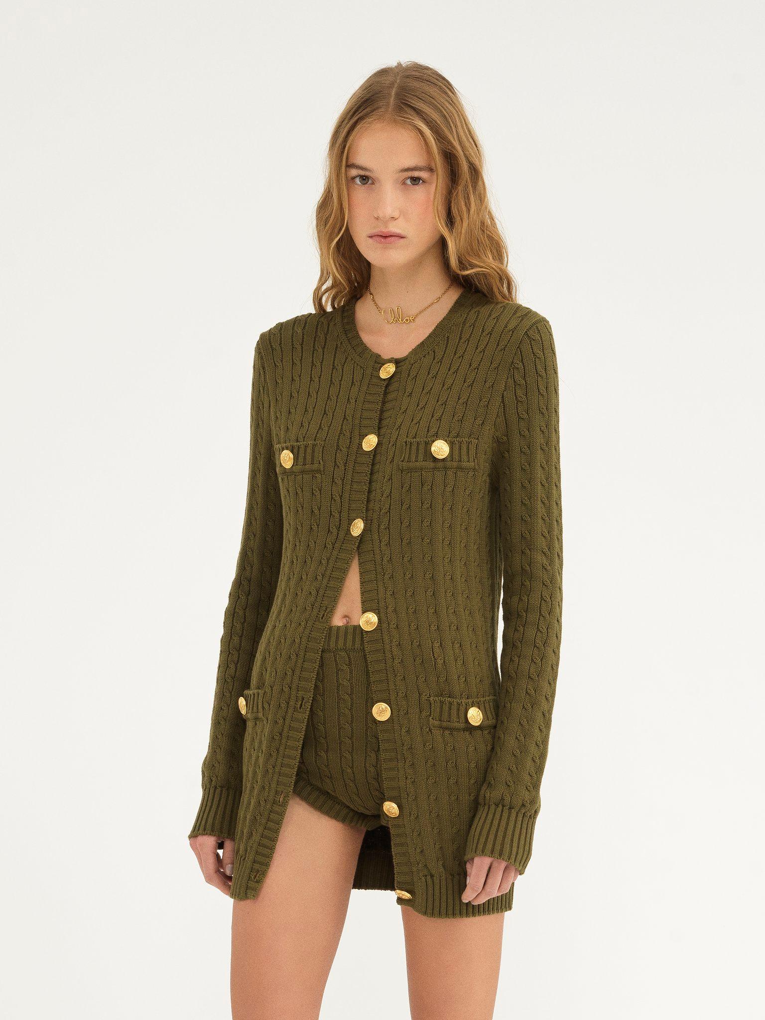 Utilitarian cable-knit cardigan in cotton Product Image