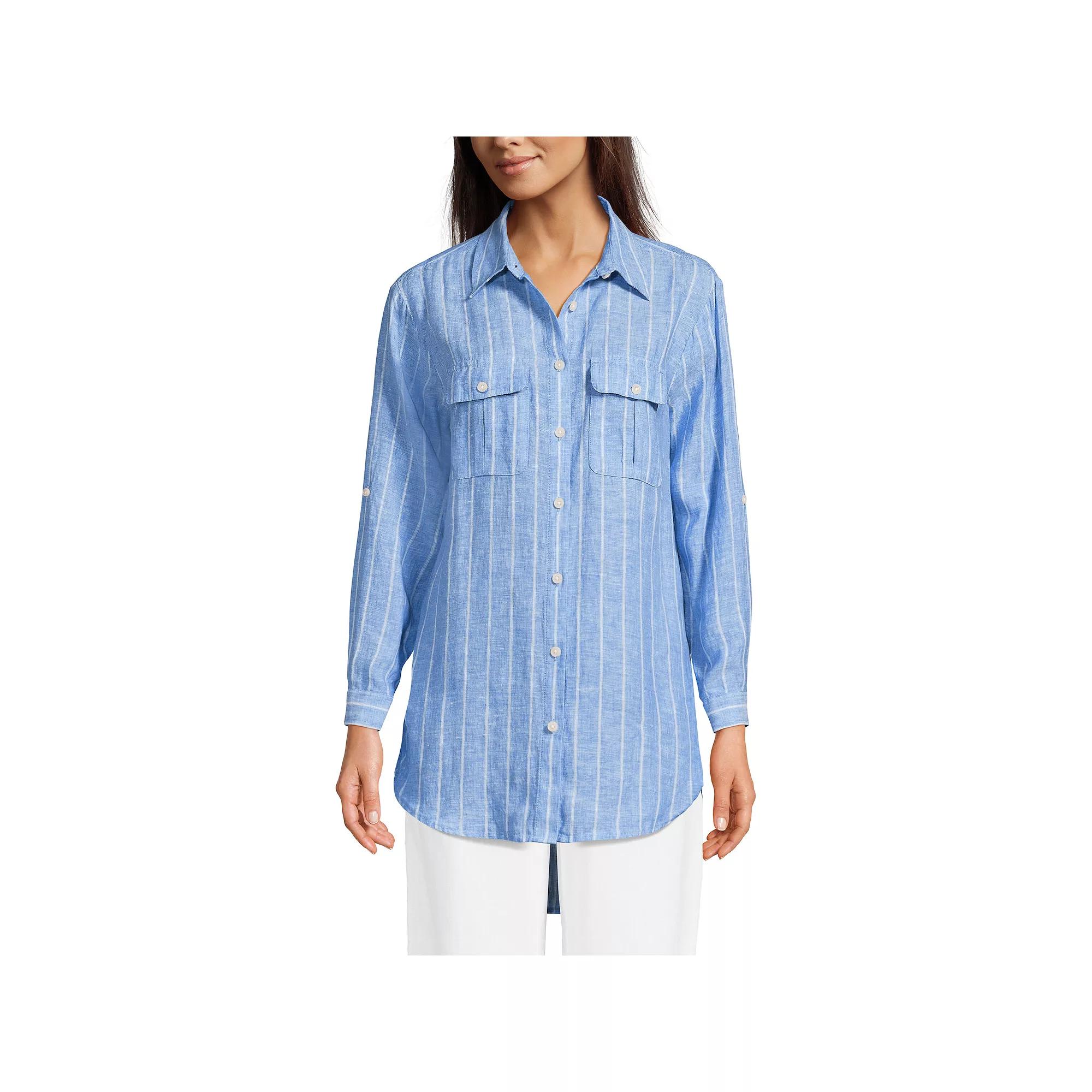 Women's Lands' End Linen Roll Sleeve Relaxed Tunic Top,  Product Image