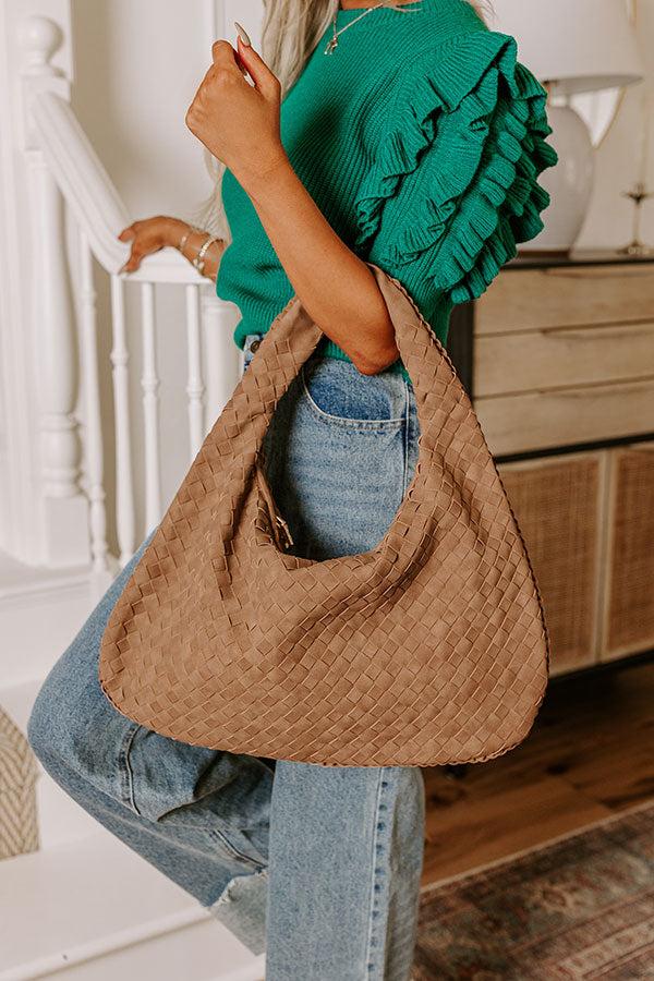 Victoria Faux Nubuck Woven Tote in Mocha Product Image
