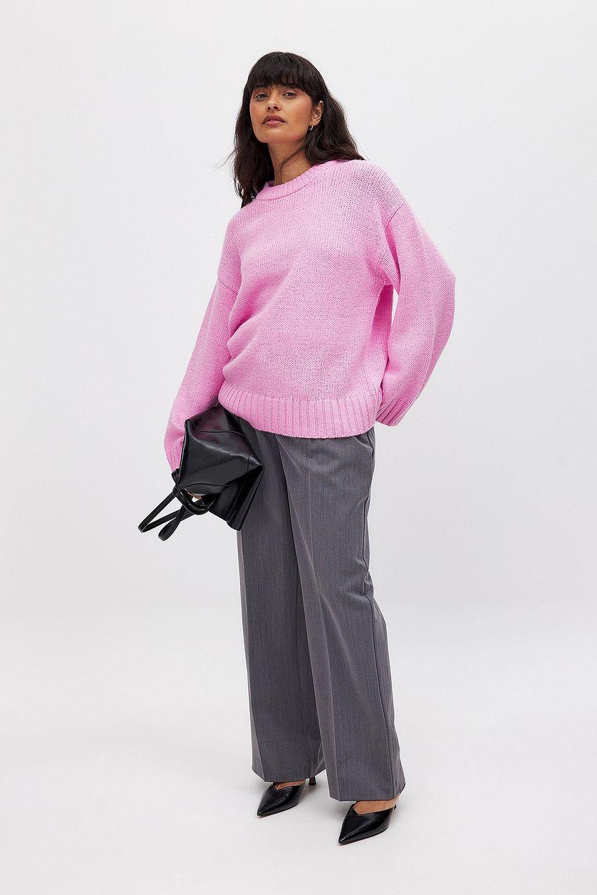 Round Neck Knitted Sweater Blue Product Image