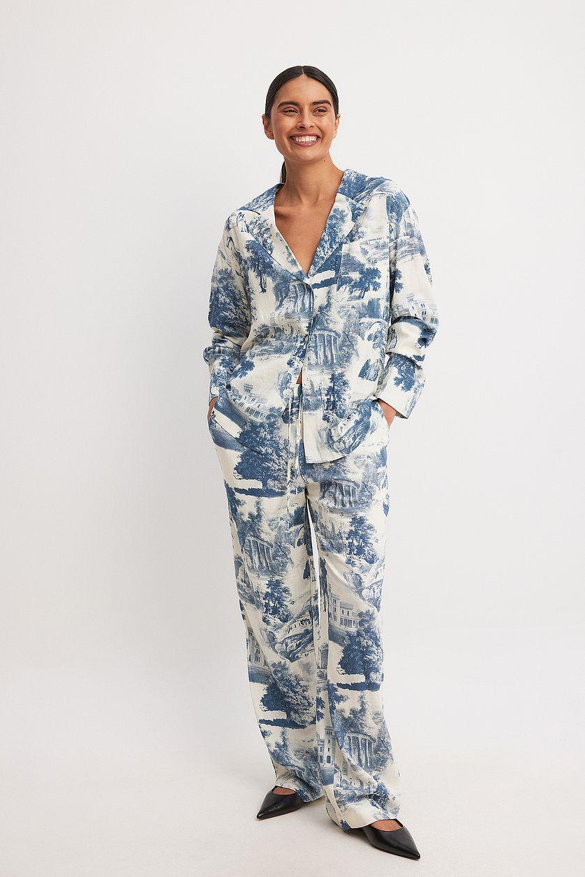 Linen Blend Mid Waist Drawstring Trousers Product Image