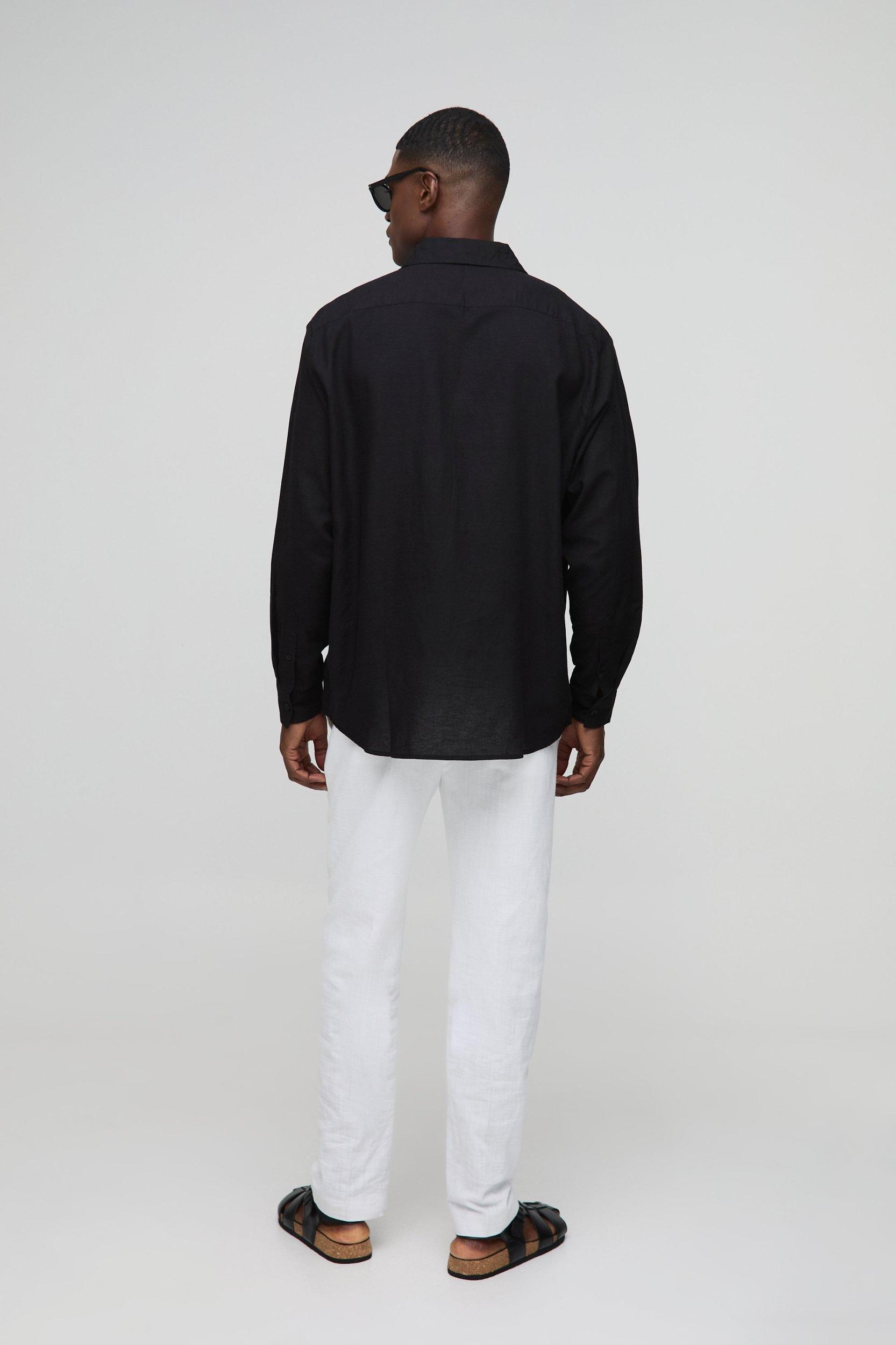 Super Oversized Long Sleeve Collared Linen Blend Shirt | boohooMAN USA Product Image