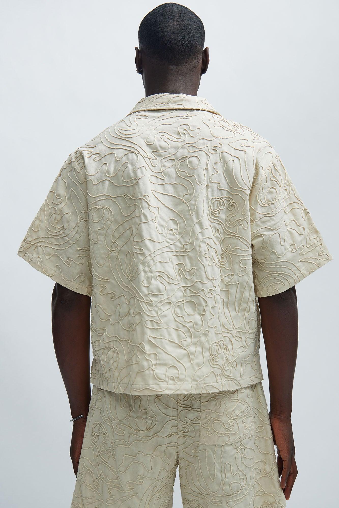 Swirl Jacquard Linen Shirt - Off White Product Image