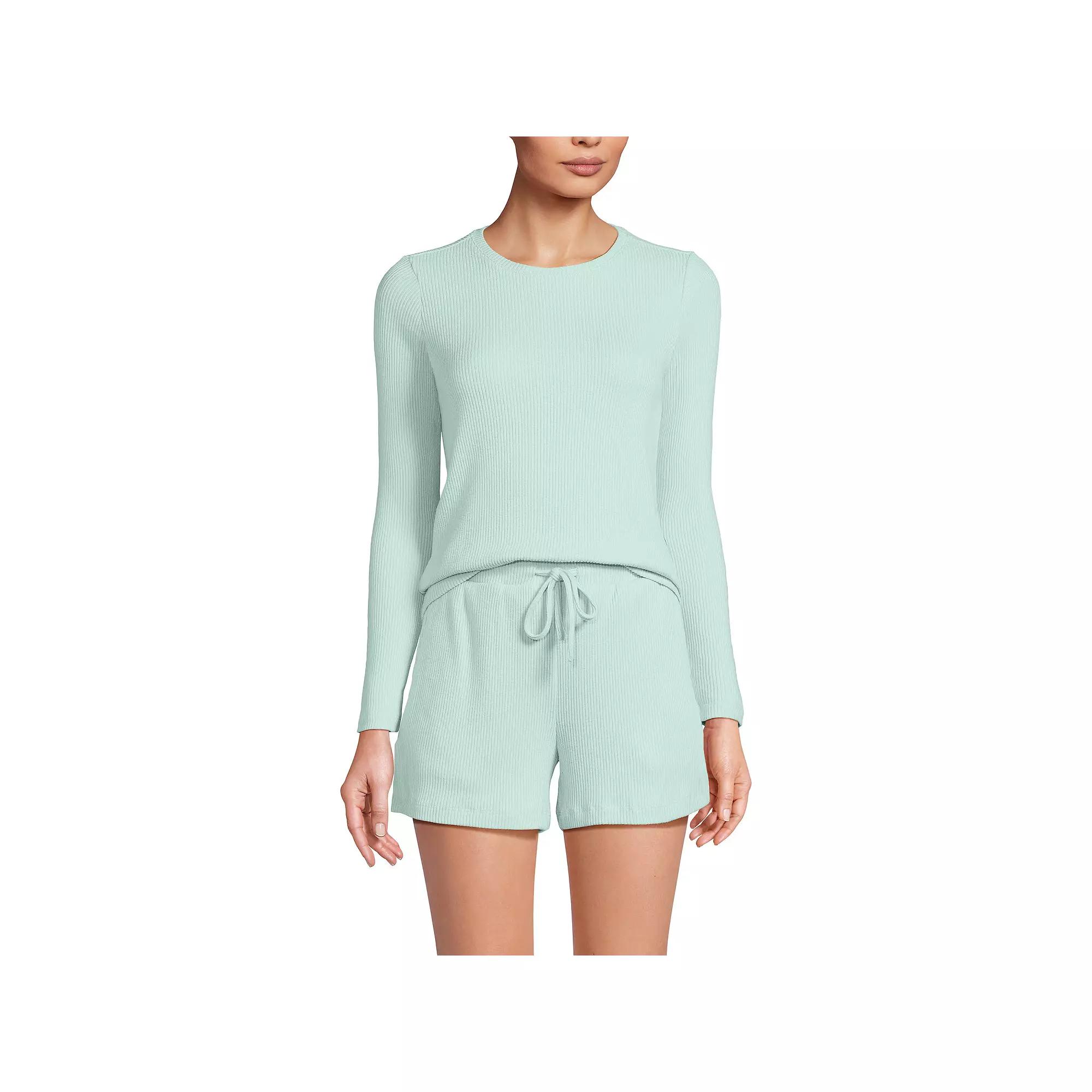 Women's Lands' End 2-pc. Cozy Brushed Rib Pajama Top & Pajama Shorts Set,  Product Image