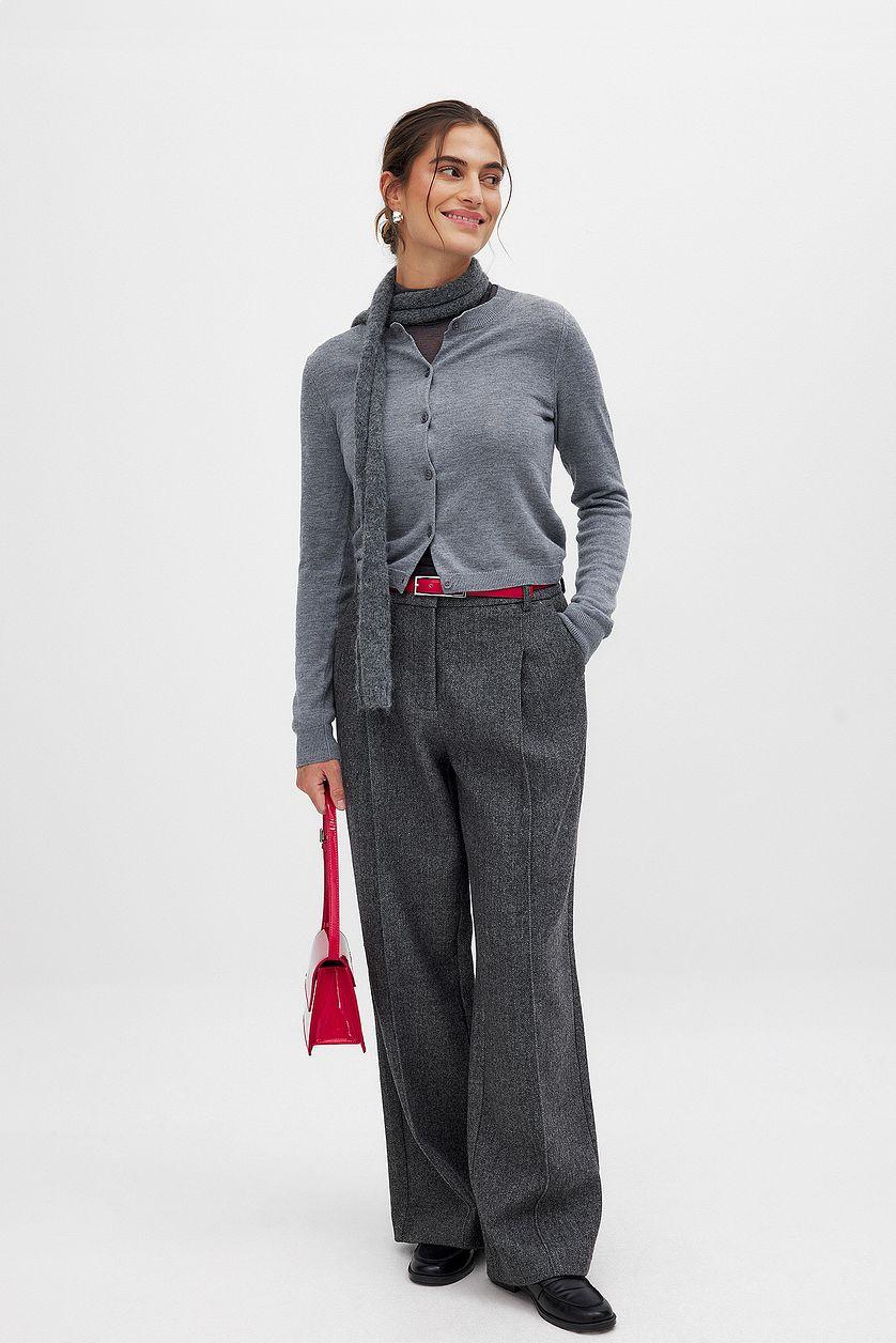 Mid Waist Herringbone Trousers Grey Product Image
