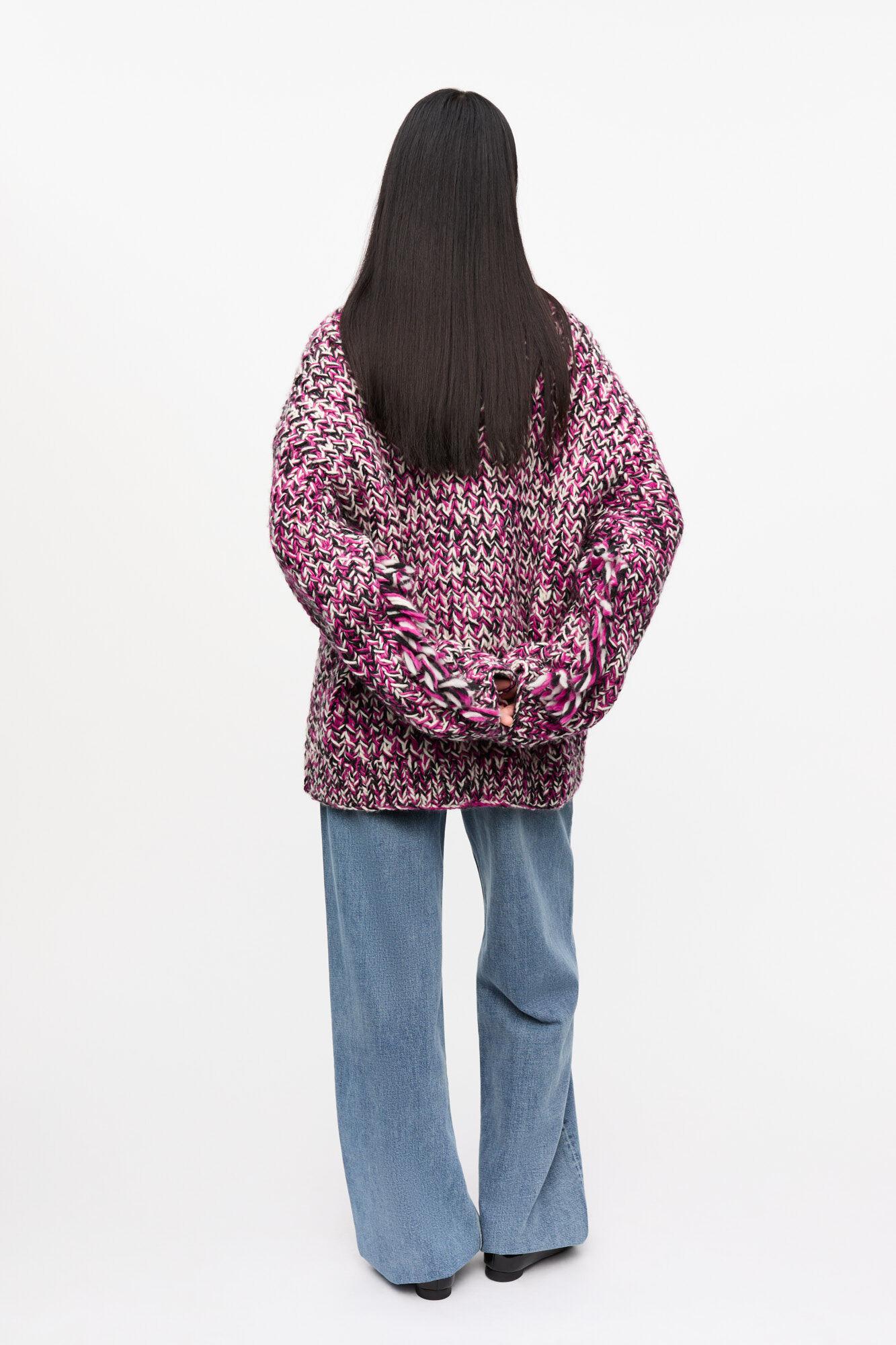 Purple Fringe Wool Handknit Cardigan Product Image