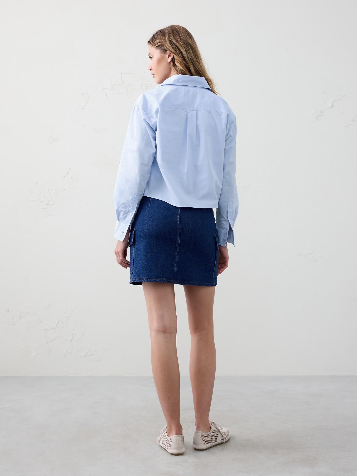 Linen-Blend Cropped Shirt Product Image