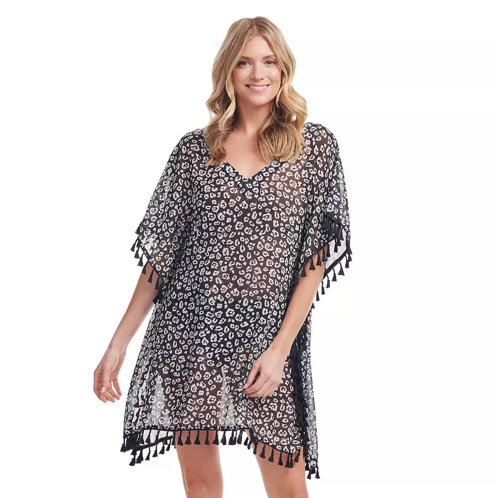 Women's Mazu Tie-Dye Cheetah Tassel Kaftan Swim Coverup,  Product Image