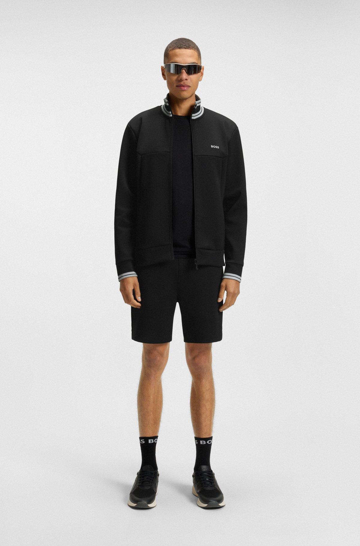 BOSS - Zip-up sweatshirt with striped trims - Black Product Image