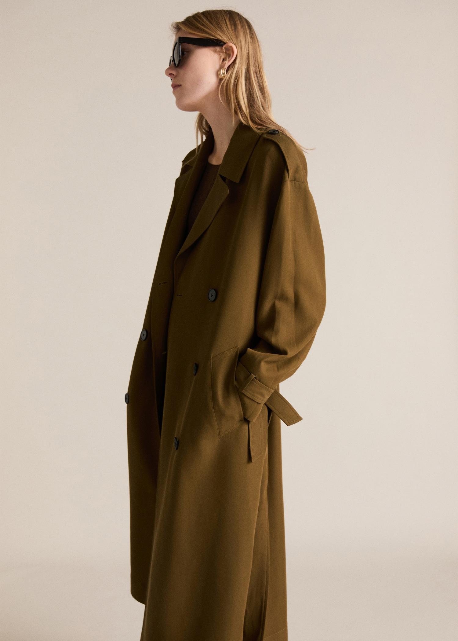 Oversized long lyocell trench coat - Women | MANGO USA Product Image