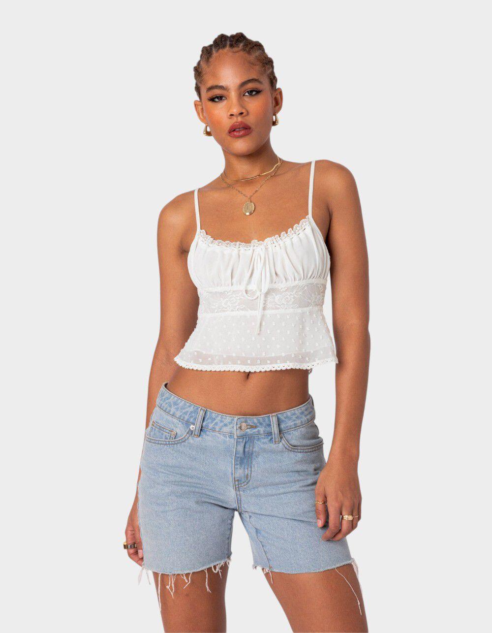 EDIKTED Wendy Tie Back Lacey Top - WHITE Product Image