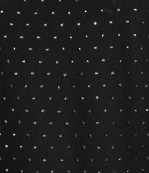 Skies Are Blue Hot Fix Mesh Rhinestone Turtleneck Long Sleeve Top Product Image