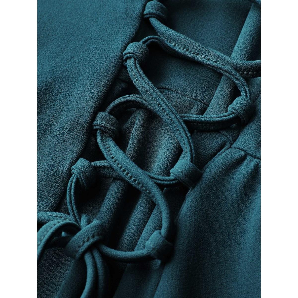 Plus Size Aegean Cinched-Waist Cross-Tie Stretchy Blouse Women Office Extra Long Sleeve Square Neck Office Blouses BloomChic 14-16/1X Product Image