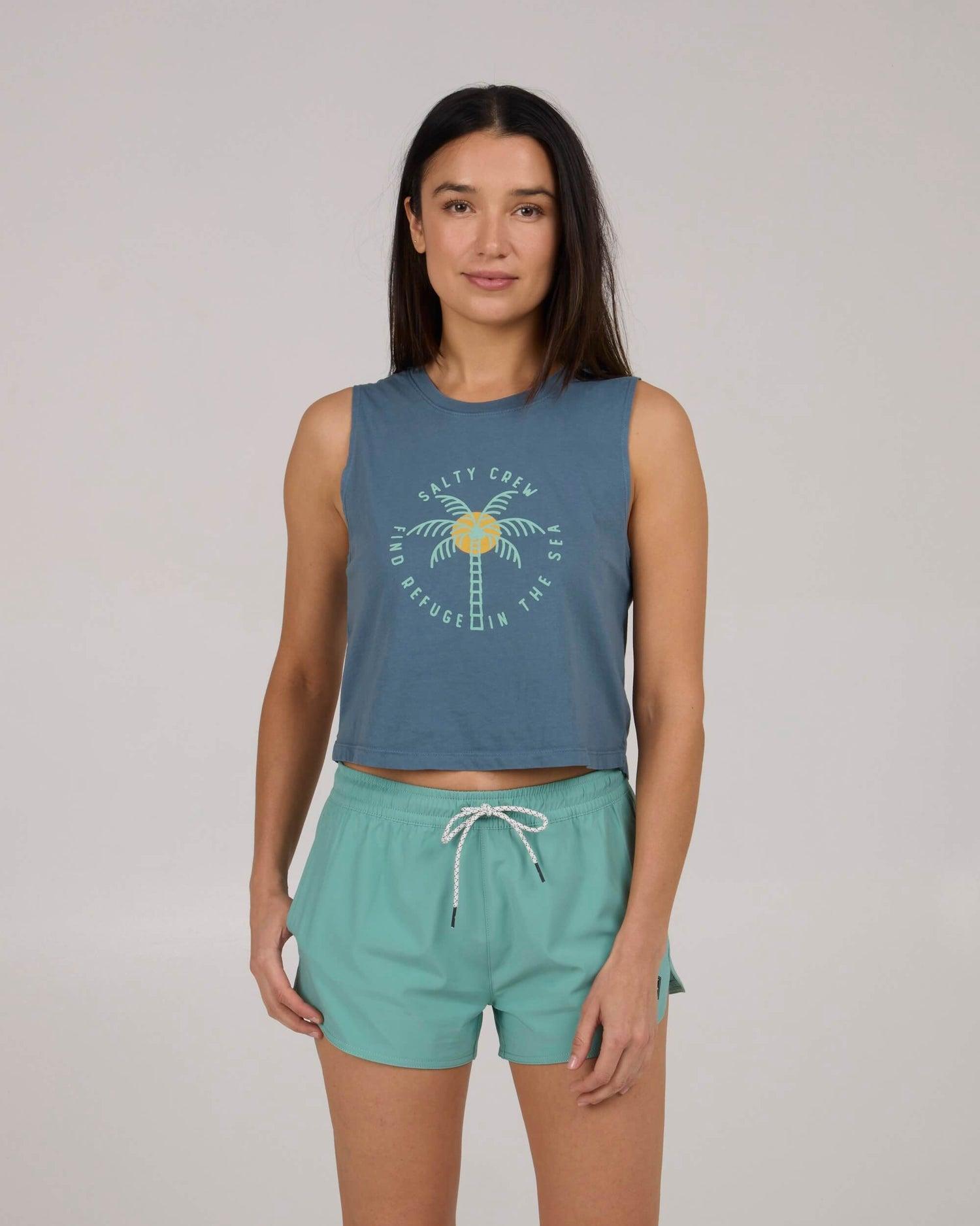 Queen Palm Cropped Tank - Fin Blue Product Image