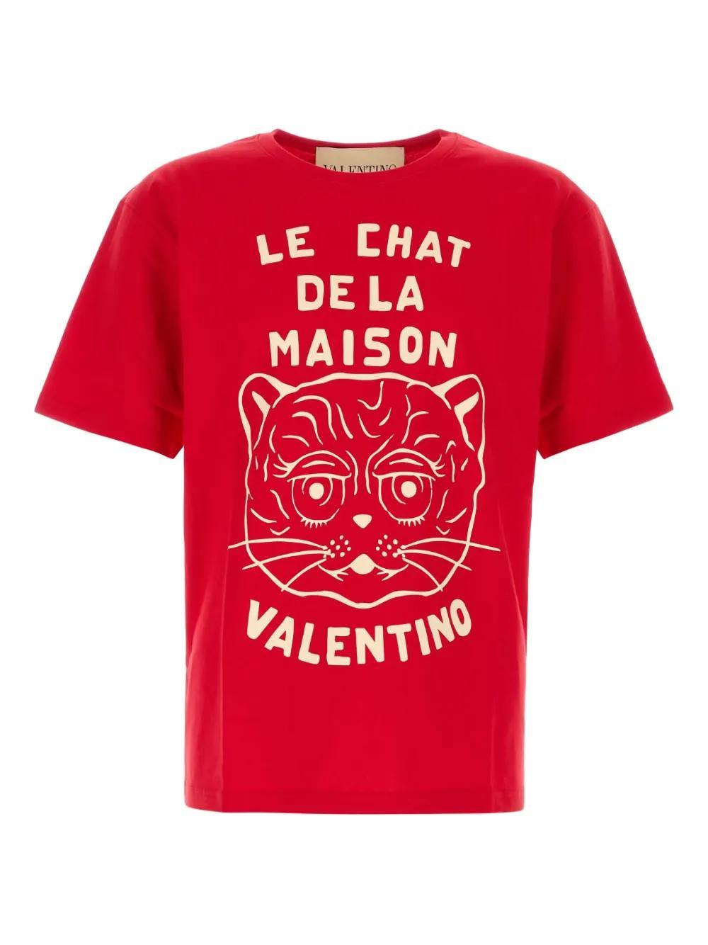 VALENTINO Graphic Print House Cat Crew Neck T-shirt In Red Product Image
