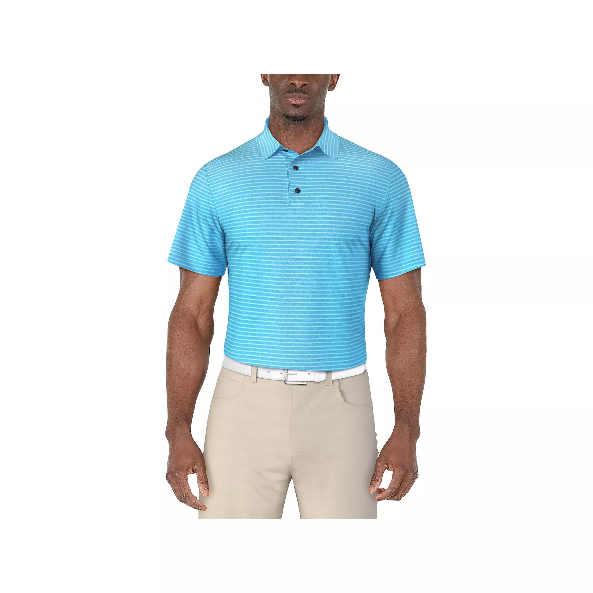 Men's Grand Slam Heather Feeder Stripe Golf Polo, Size: Medium, Cyan Blue Grey Product Image